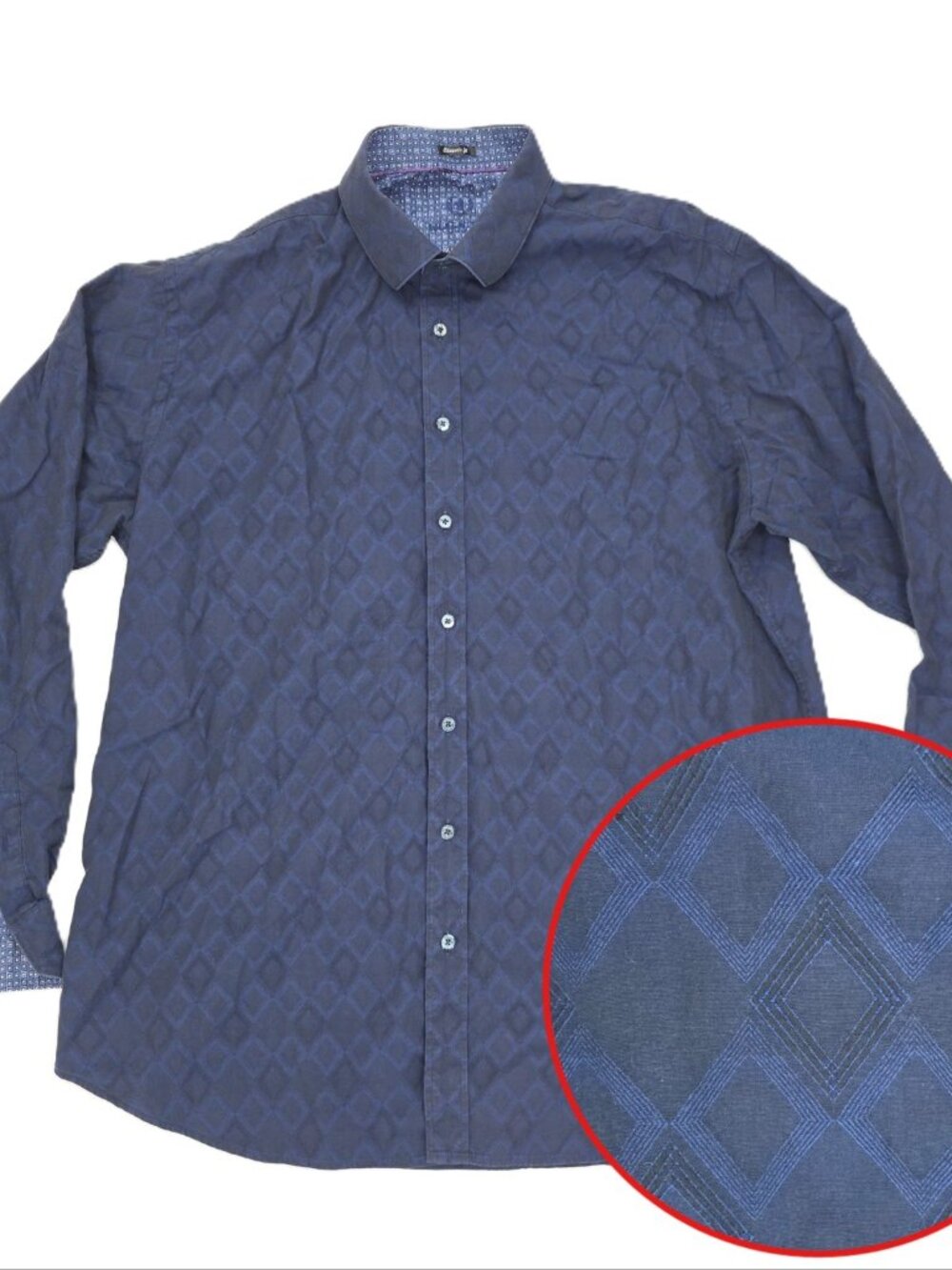 Bugatchi Uomo Button Shirt Mens XXL 2XL Blue Diamond Cotton Geometric Flip Cuff